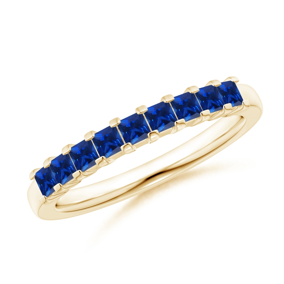 2.2mm AAAA Square Blue Sapphire Semi Eternity Classic Wedding Ring in Yellow Gold 
