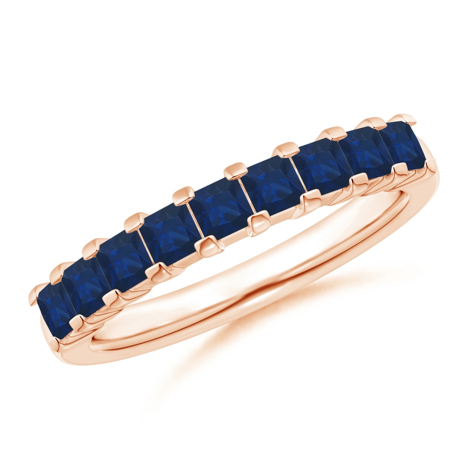 2.6mm AA Square Blue Sapphire Semi Eternity Classic Wedding Ring in 18K Rose Gold 