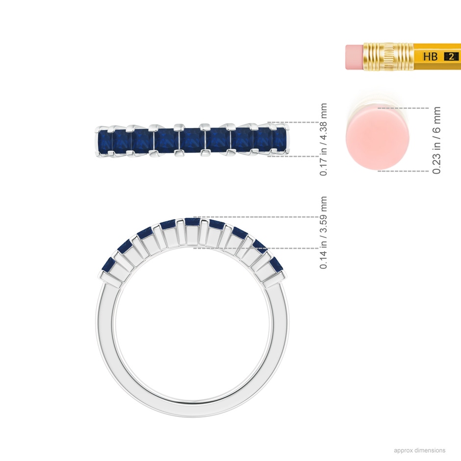 2.6mm AA Square Blue Sapphire Semi Eternity Classic Wedding Ring in P950 Platinum ruler