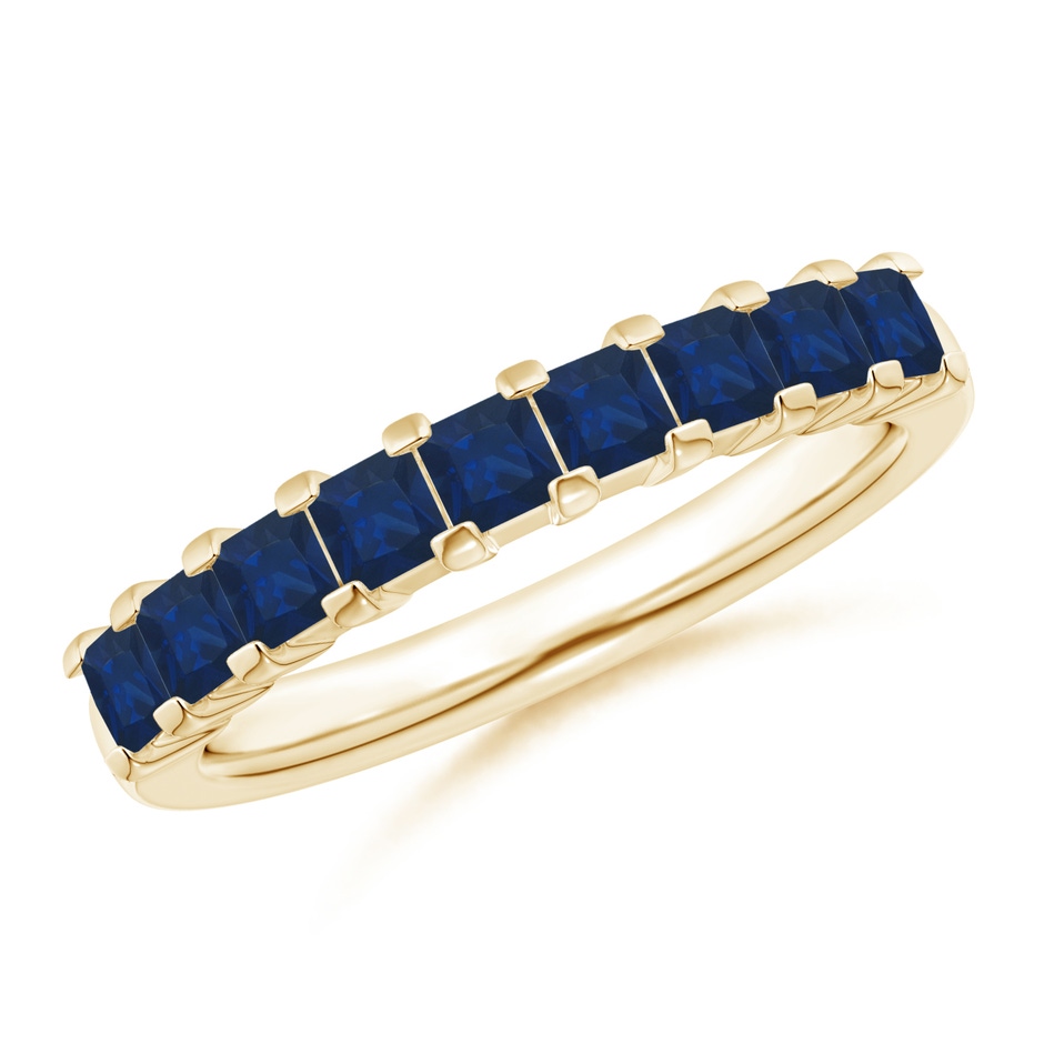 2.6mm AA Square Blue Sapphire Semi Eternity Classic Wedding Ring in Yellow Gold 