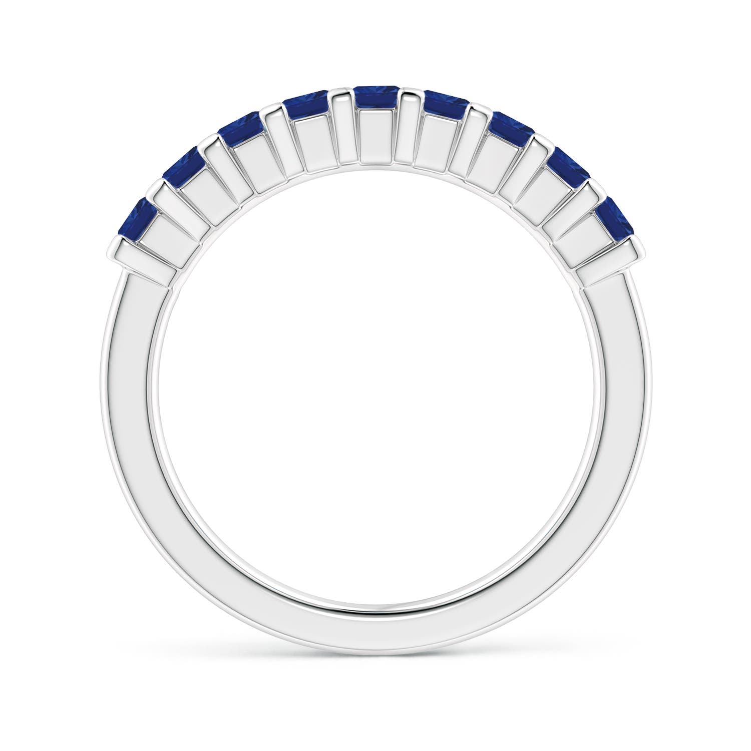 2.6mm AAA Square Blue Sapphire Semi Eternity Classic Wedding Ring in 18K White Gold