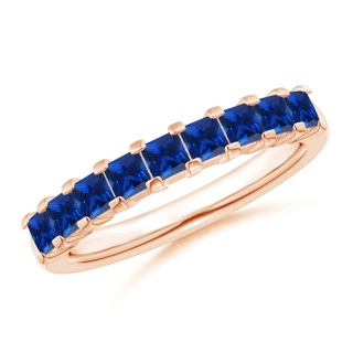 2.6mm AAAA Square Blue Sapphire Semi Eternity Classic Wedding Ring in 18K Rose Gold