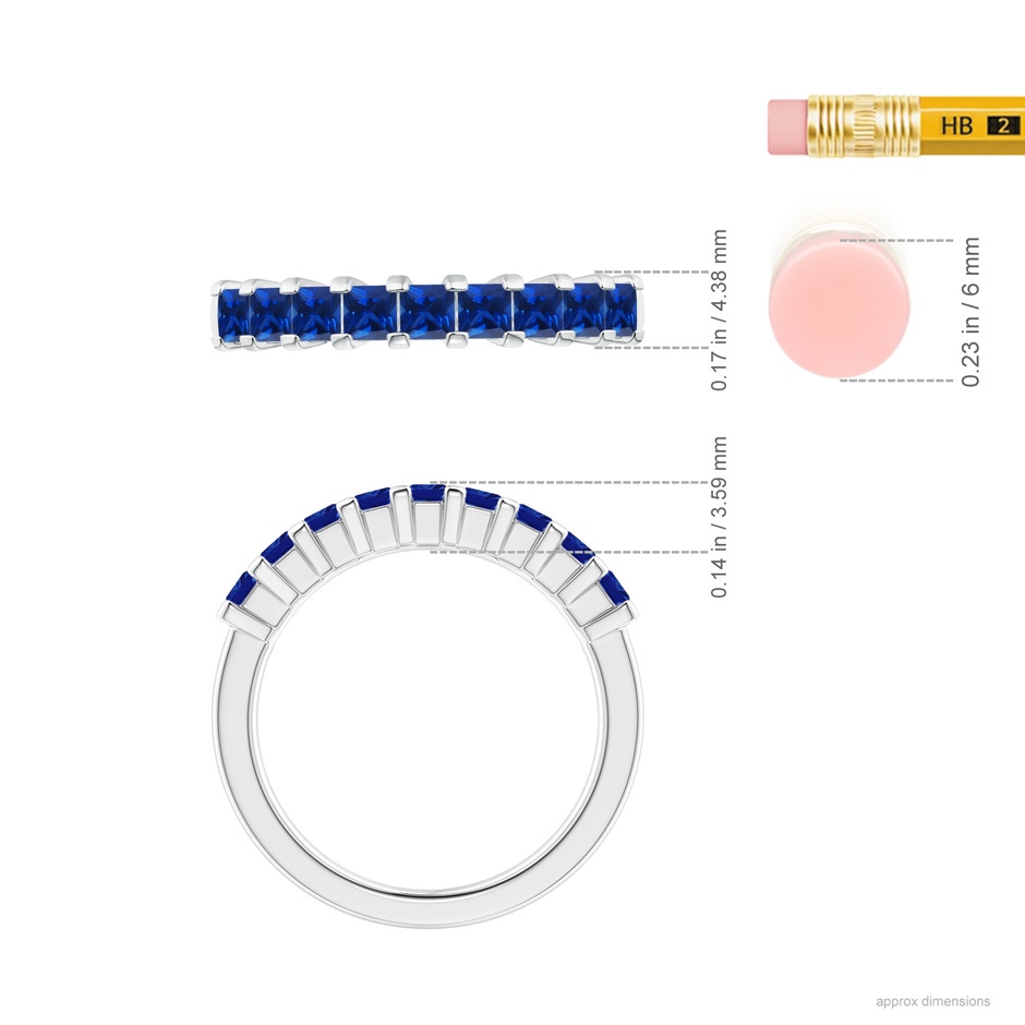 2.6mm AAAA Square Blue Sapphire Semi Eternity Classic Wedding Ring in White Gold ruler