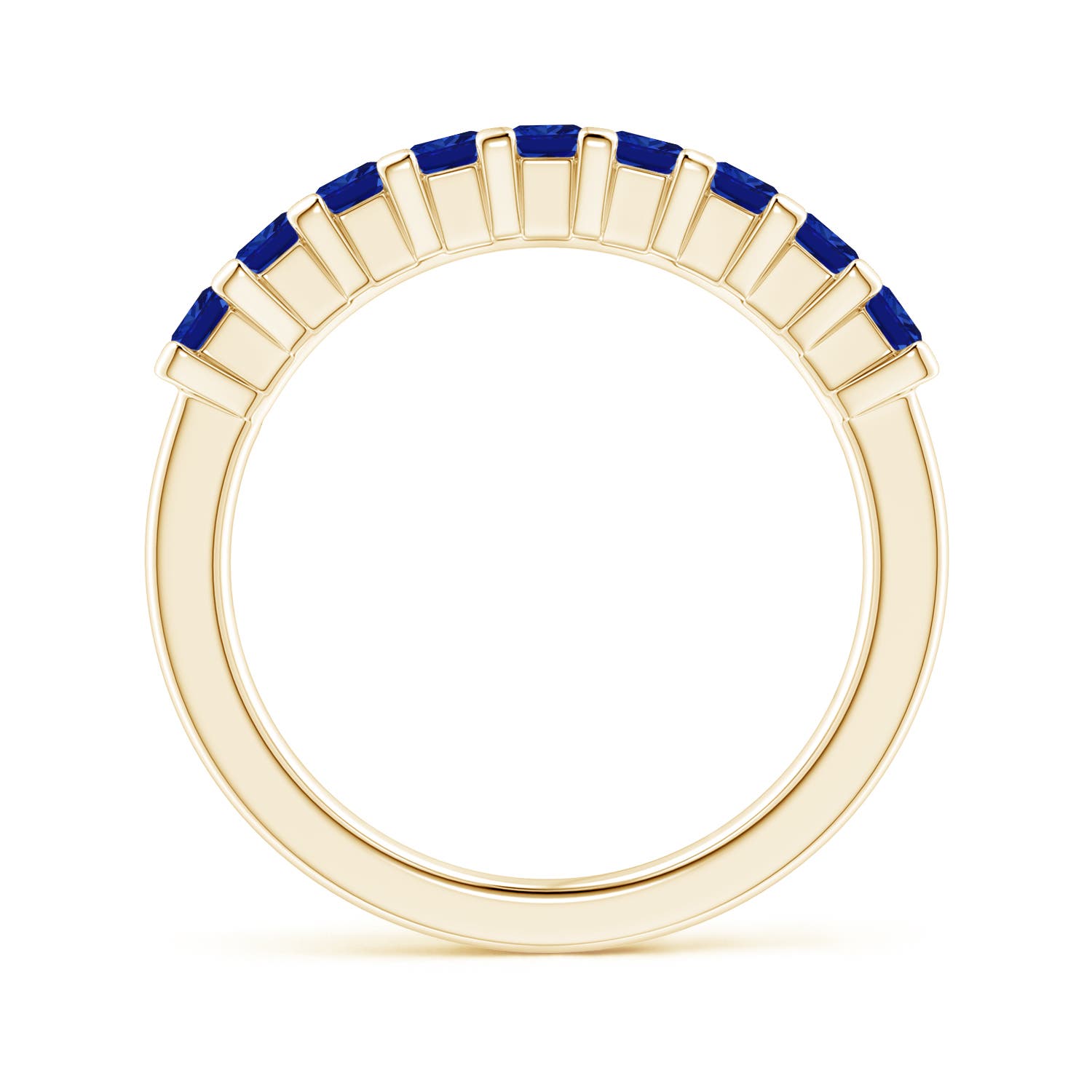 2.6mm AAAA Square Blue Sapphire Semi Eternity Classic Wedding Ring in Yellow Gold
