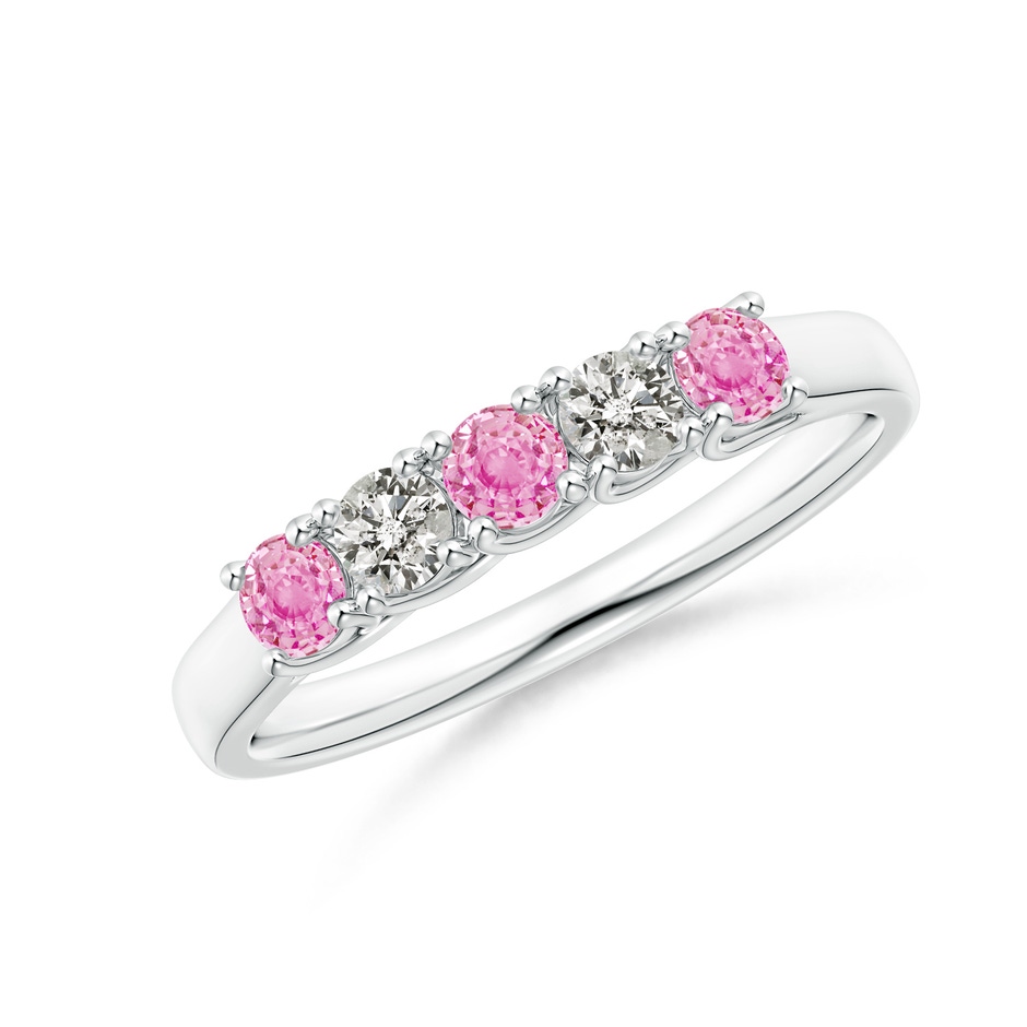 2.8mm A Half Eternity 5 Stone Pink Sapphire & Diamond Wedding Ring in White Gold 