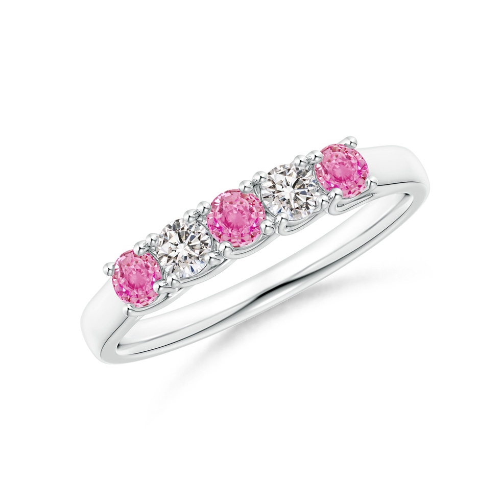 2.8mm AA Half Eternity 5 Stone Pink Sapphire & Diamond Wedding Ring in White Gold 