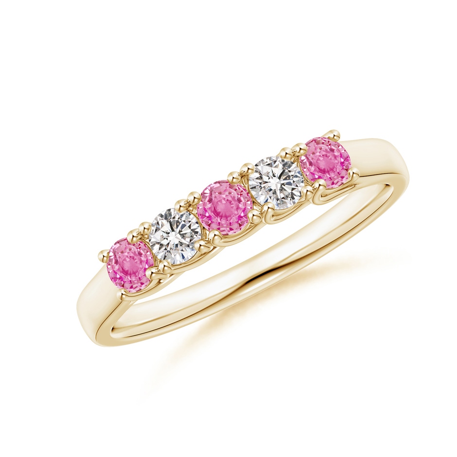 2.8mm AA Half Eternity 5 Stone Pink Sapphire & Diamond Wedding Ring in Yellow Gold 
