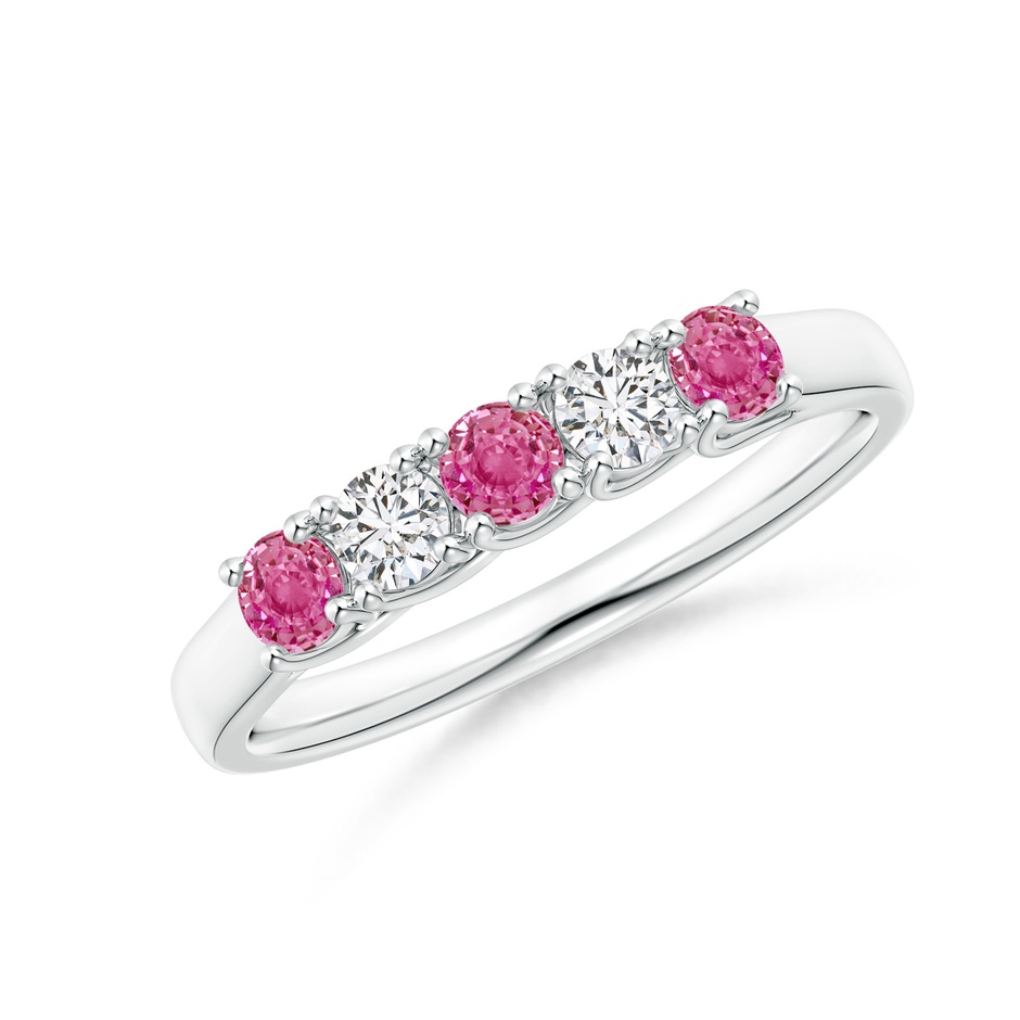 2.8mm AAA Half Eternity 5 Stone Pink Sapphire & Diamond Wedding Ring in White Gold 