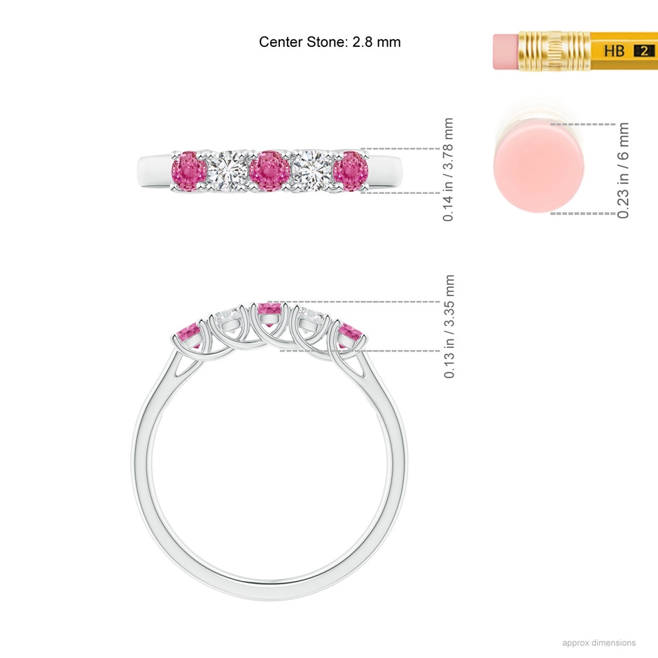 2.8mm AAA Half Eternity 5 Stone Pink Sapphire & Diamond Wedding Ring in White Gold ruler