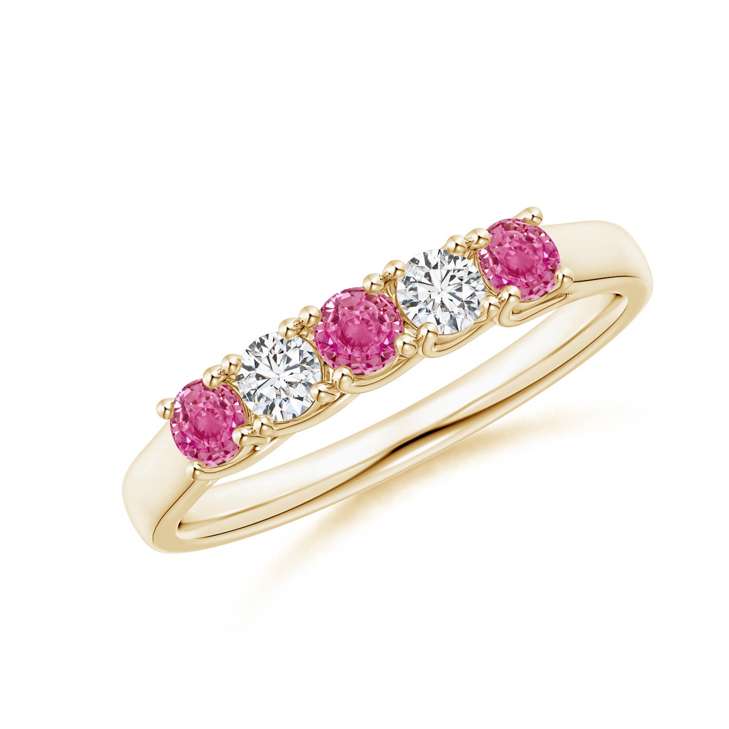2.8mm AAA Half Eternity 5 Stone Pink Sapphire & Diamond Wedding Ring in Yellow Gold