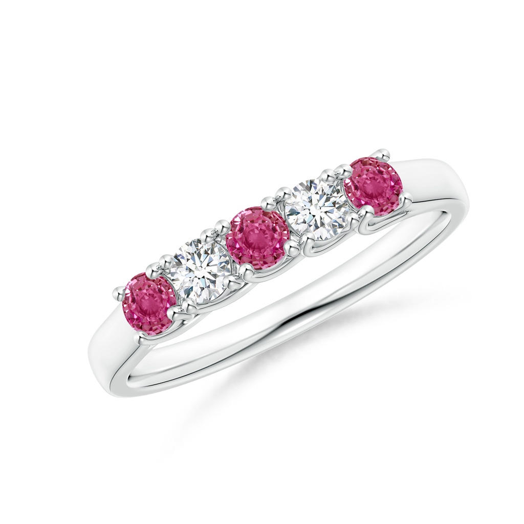 2.8mm AAAA Half Eternity 5 Stone Pink Sapphire & Diamond Wedding Ring in 18K White Gold