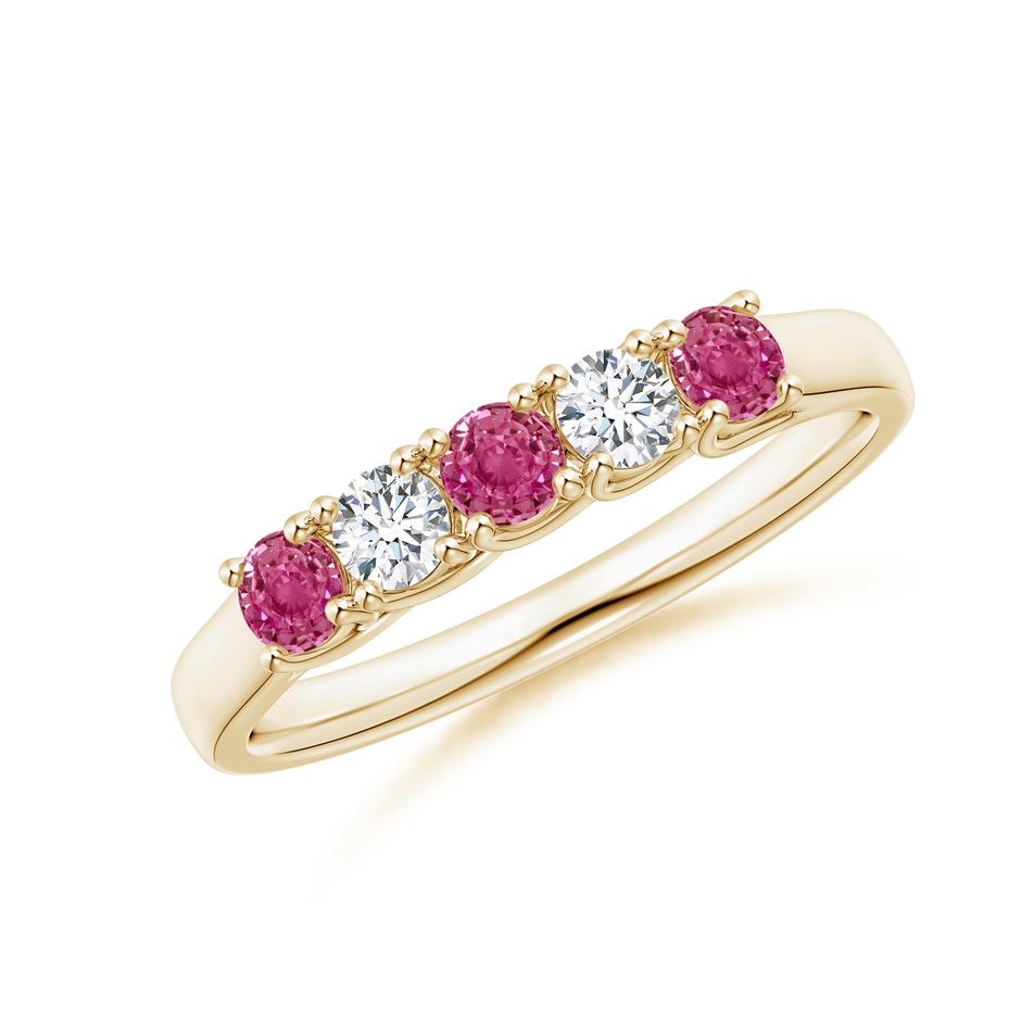 2.8mm AAAA Half Eternity 5 Stone Pink Sapphire & Diamond Wedding Ring in Yellow Gold 