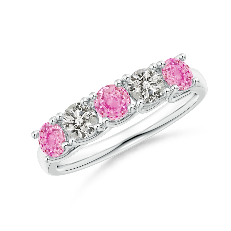 3.8mm A Half Eternity 5 Stone Pink Sapphire & Diamond Wedding Ring in White Gold 