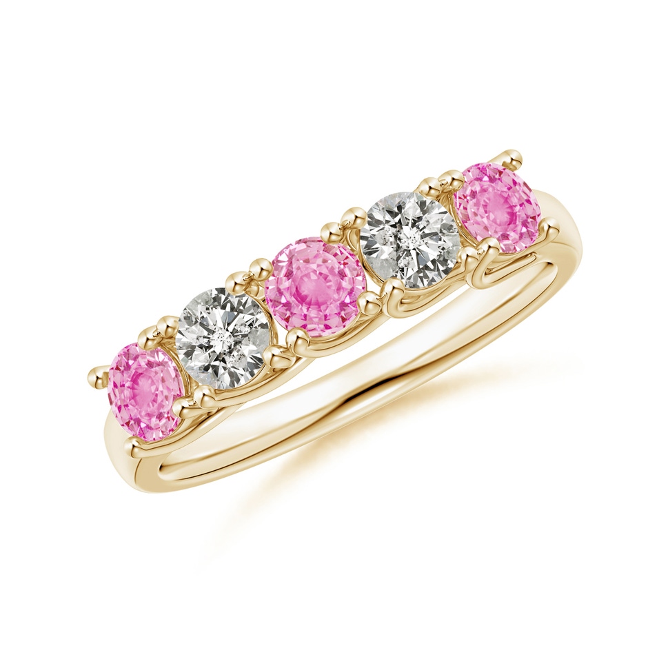 3.8mm A Half Eternity 5 Stone Pink Sapphire & Diamond Wedding Ring in Yellow Gold 