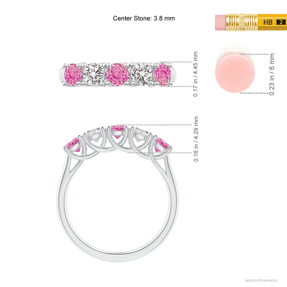 3.8mm AA Half Eternity 5 Stone Pink Sapphire & Diamond Wedding Ring in White Gold ruler