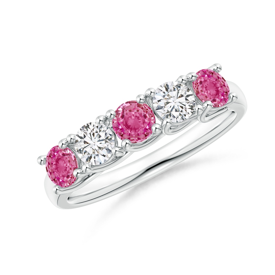 3.8mm AAA Half Eternity 5 Stone Pink Sapphire & Diamond Wedding Ring in White Gold 