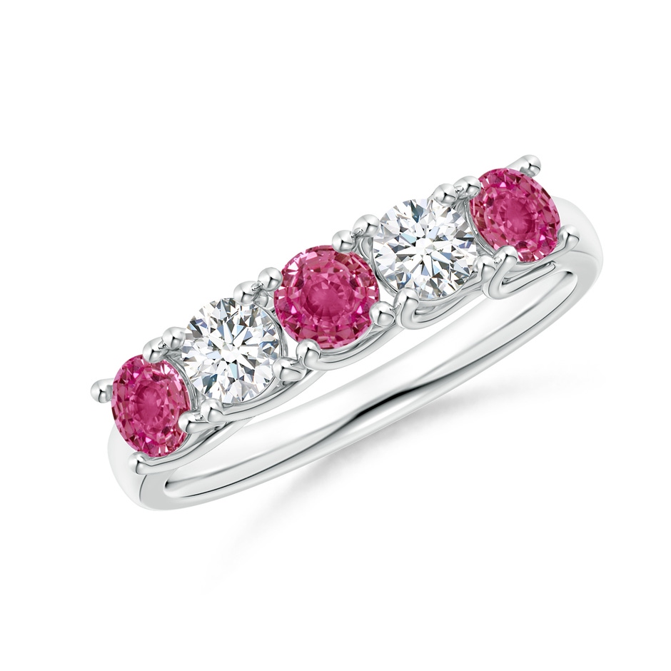3.8mm AAAA Half Eternity 5 Stone Pink Sapphire & Diamond Wedding Ring in P950 Platinum 