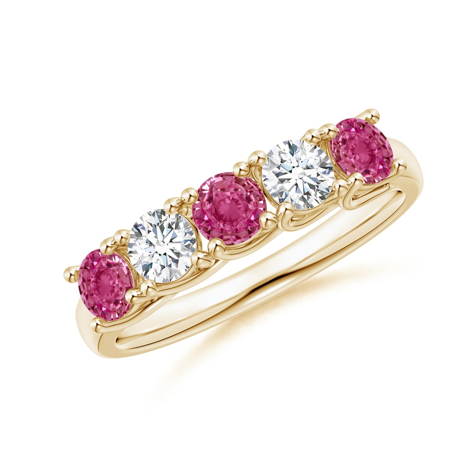 3.8mm AAAA Half Eternity 5 Stone Pink Sapphire & Diamond Wedding Ring in Yellow Gold 