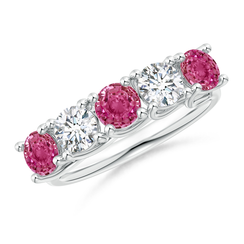 4.5mm AAAA Half Eternity 5 Stone Pink Sapphire & Diamond Wedding Ring in P950 Platinum 