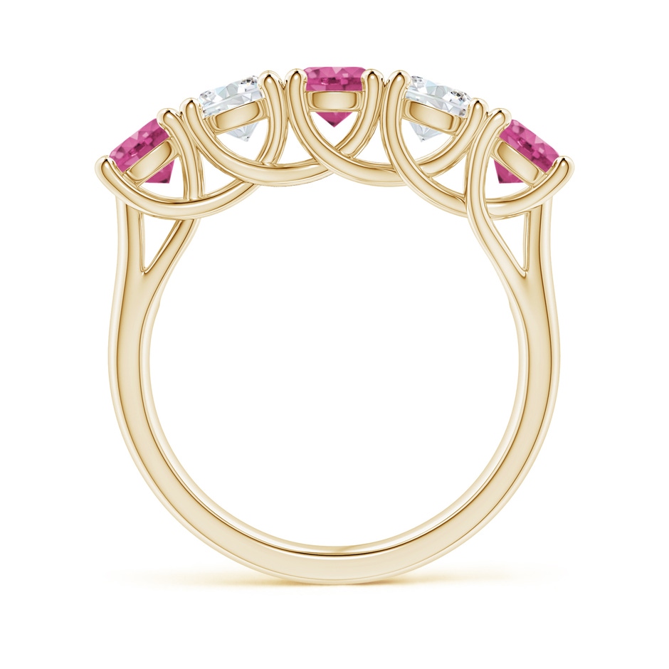 4.5mm AAAA Half Eternity 5 Stone Pink Sapphire & Diamond Wedding Ring in Yellow Gold side 199