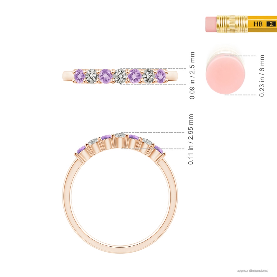 2.5mm A Half Eternity Seven Stone Amethyst and Diamond Wedding Ring in Rose Gold ruler