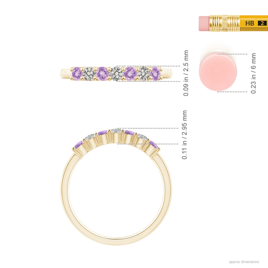 2.5mm A Half Eternity Seven Stone Amethyst and Diamond Wedding Ring in Yellow Gold ruler