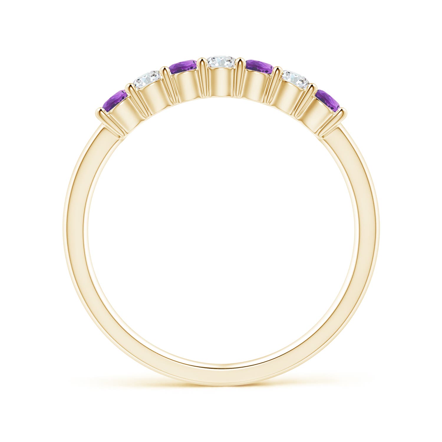2.5mm AAAA Half Eternity Seven Stone Amethyst and Diamond Wedding Ring in 18K Yellow Gold