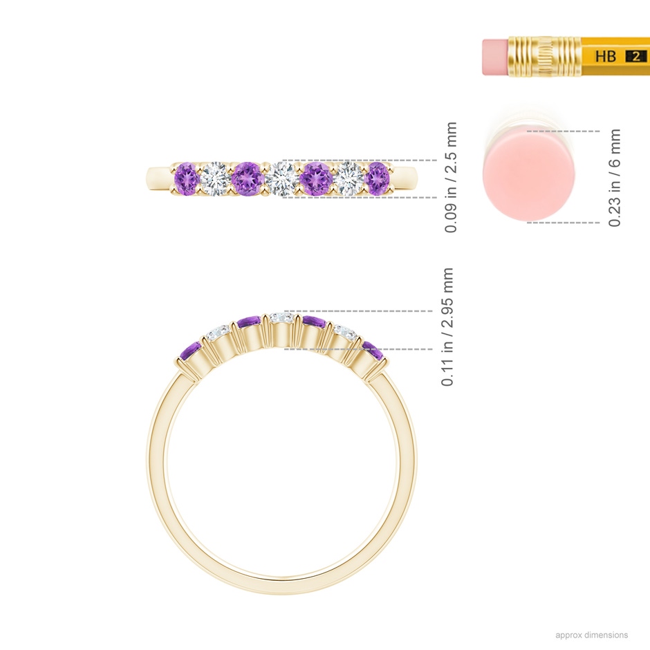 2.5mm AAAA Half Eternity Seven Stone Amethyst and Diamond Wedding Ring in 18K Yellow Gold ruler
