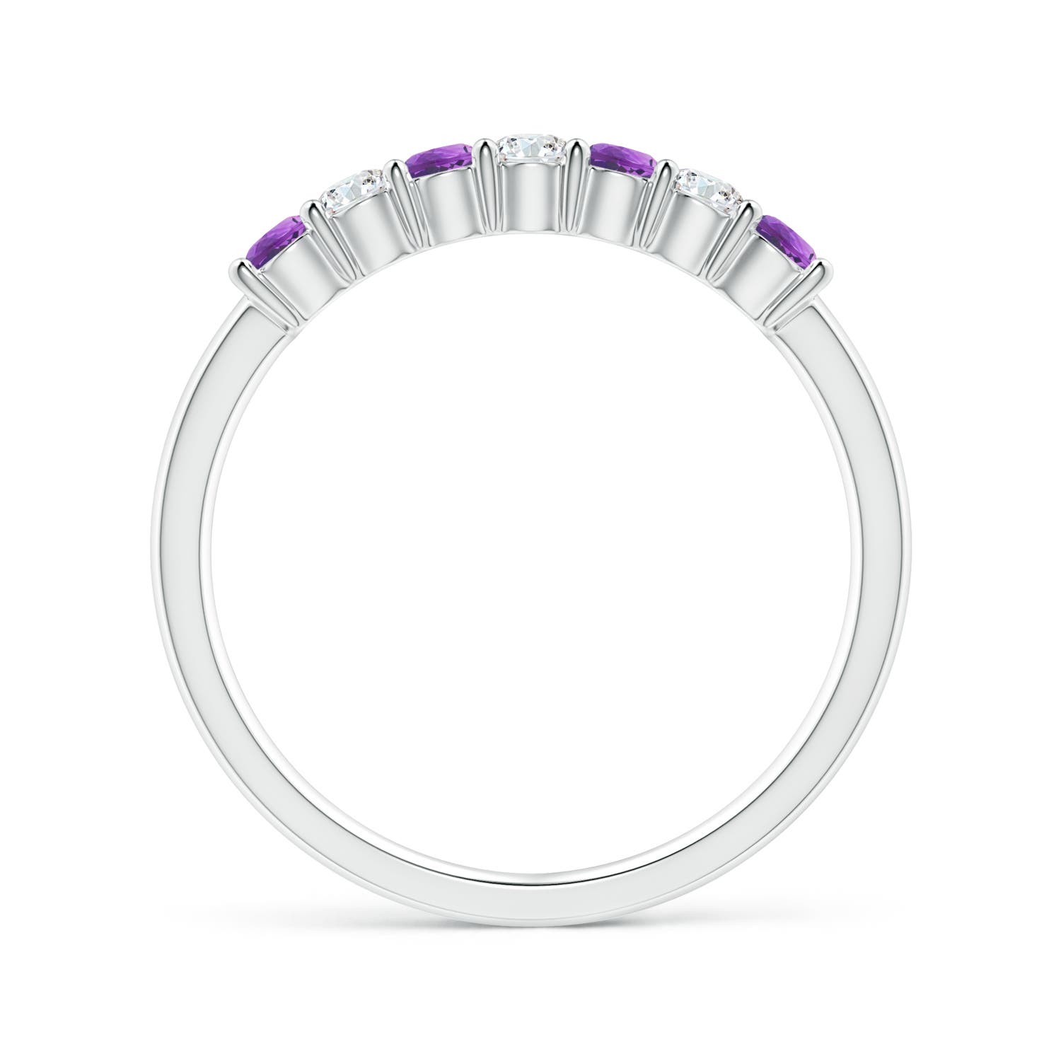 2.5mm AAAA Half Eternity Seven Stone Amethyst and Diamond Wedding Ring in P950 Platinum