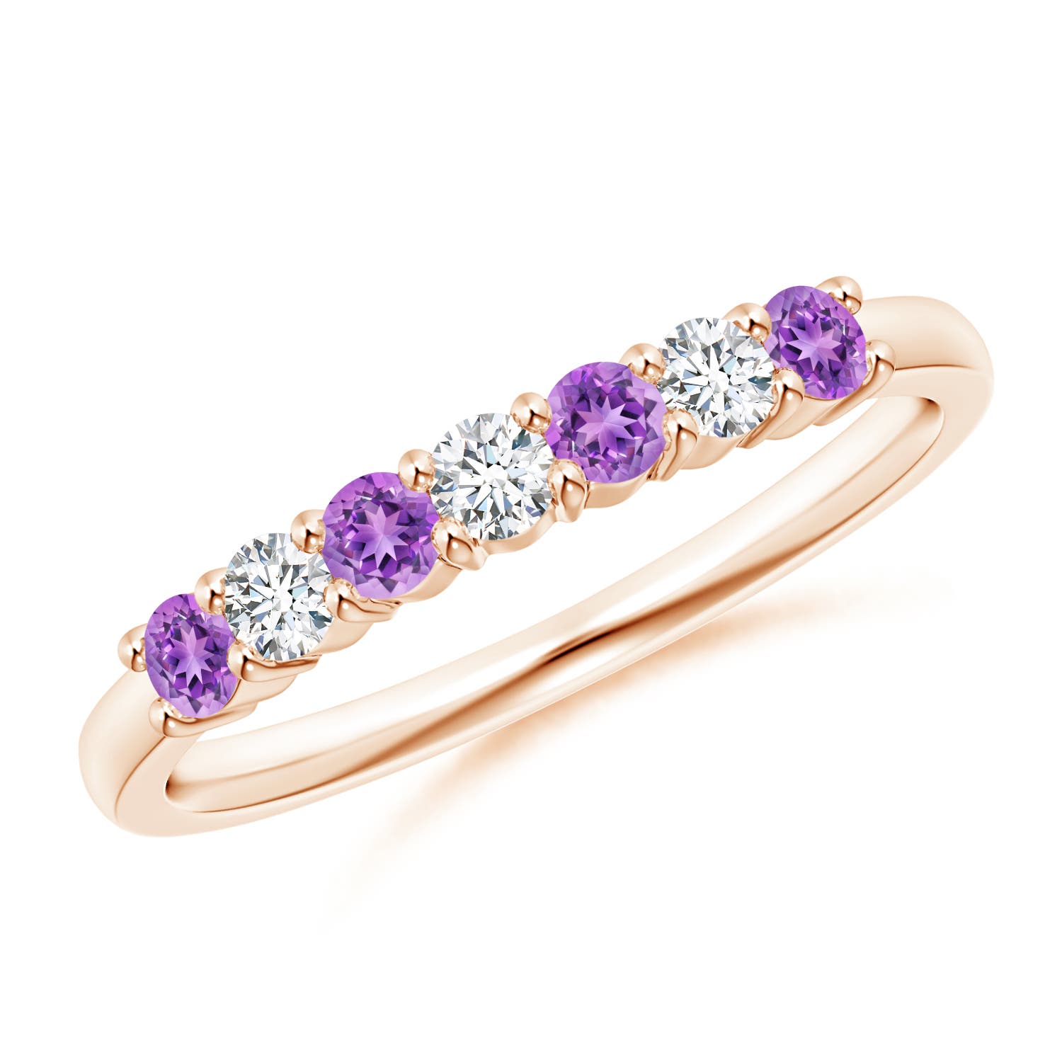 2.5mm AAAA Half Eternity Seven Stone Amethyst and Diamond Wedding Ring in Rose Gold