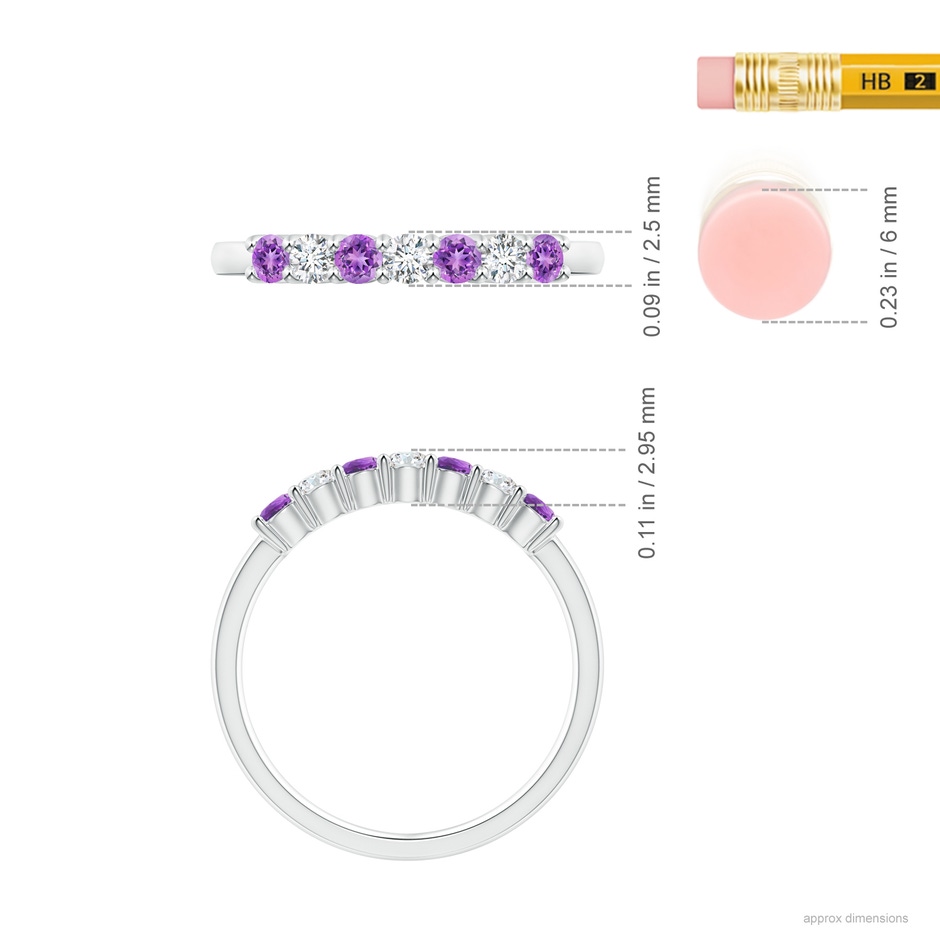 2.5mm AAAA Half Eternity Seven Stone Amethyst and Diamond Wedding Ring in S999 Silver ruler