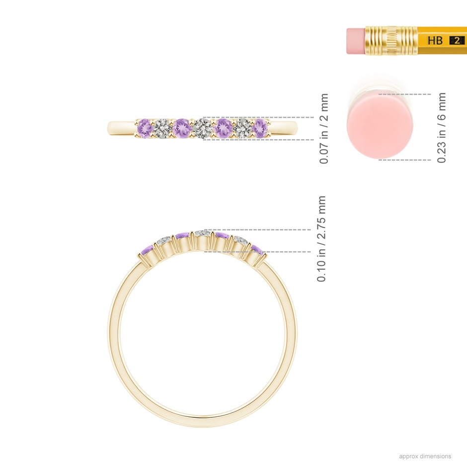 2mm A Half Eternity Seven Stone Amethyst and Diamond Wedding Ring in Yellow Gold ruler