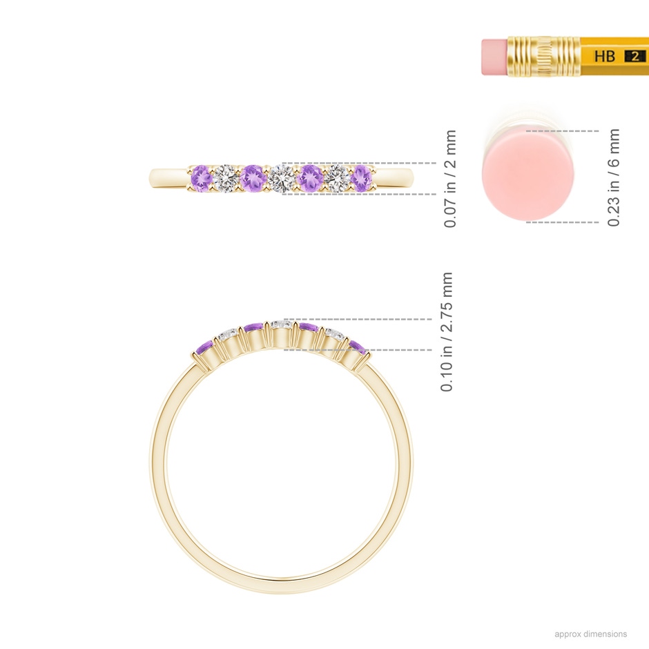 2mm AA Half Eternity Seven Stone Amethyst and Diamond Wedding Ring in 18K Yellow Gold ruler