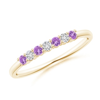 2mm AAA Half Eternity Seven Stone Amethyst and Diamond Wedding Ring in Yellow Gold