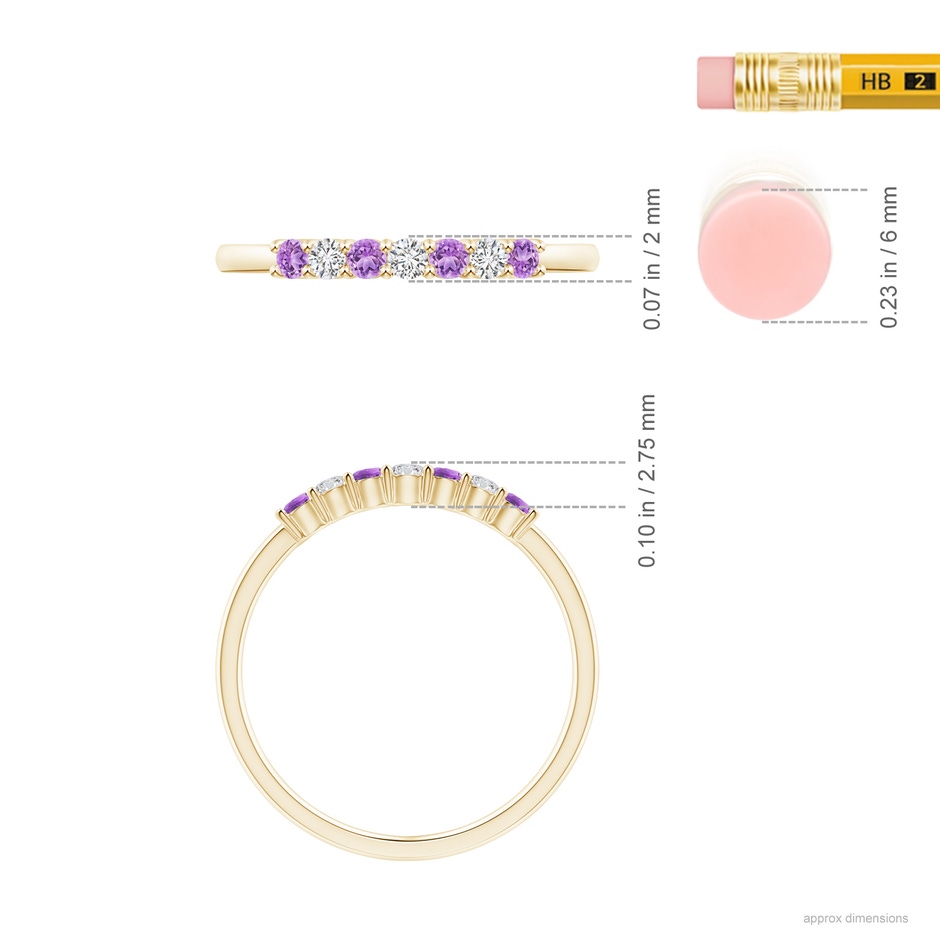 2mm AAA Half Eternity Seven Stone Amethyst and Diamond Wedding Ring in Yellow Gold ruler