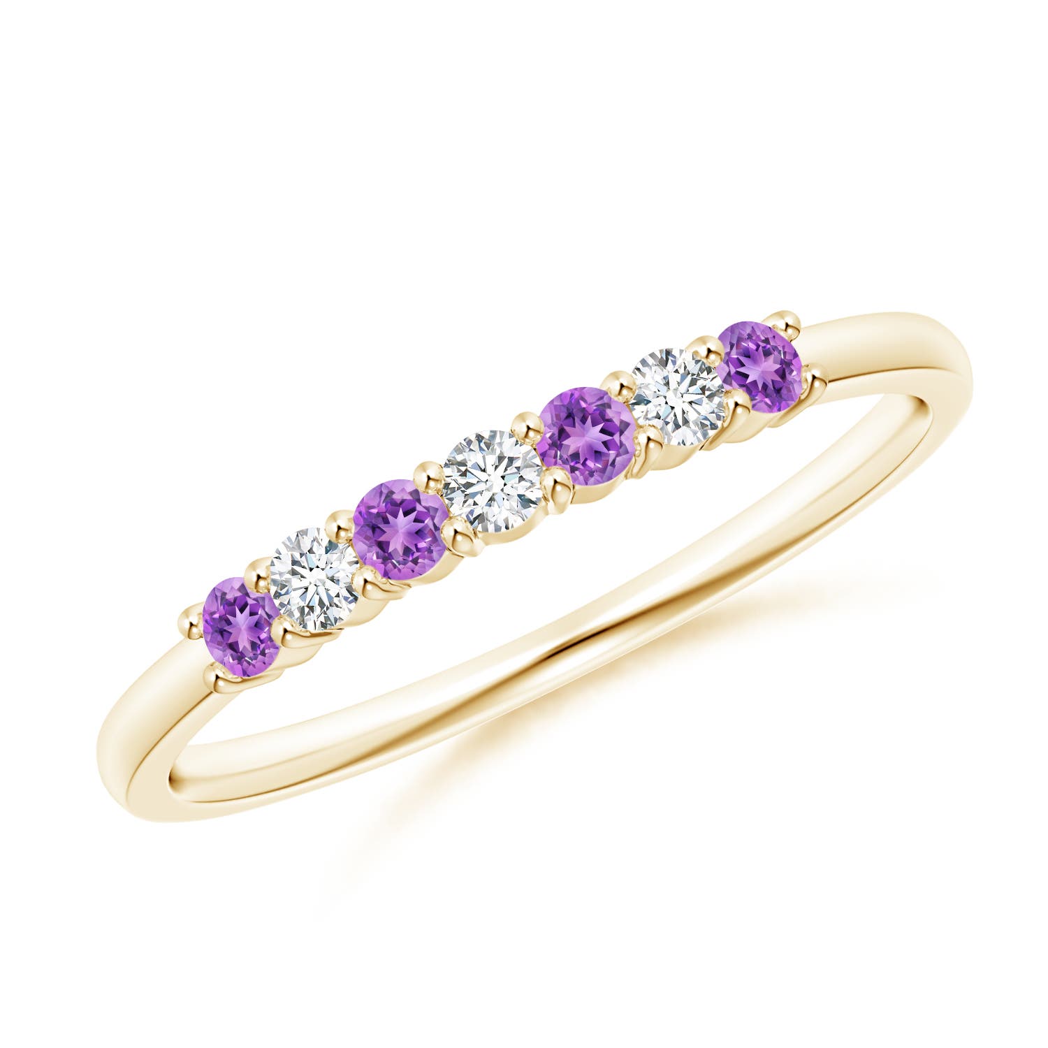 2mm AAAA Half Eternity Seven Stone Amethyst and Diamond Wedding Ring in 18CT Yellow Gold