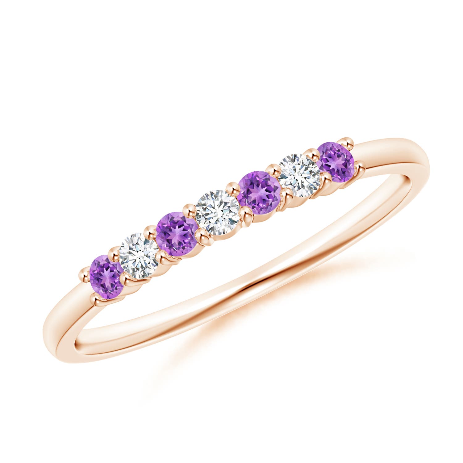 2mm AAAA Half Eternity Seven Stone Amethyst and Diamond Wedding Ring in Rose Gold