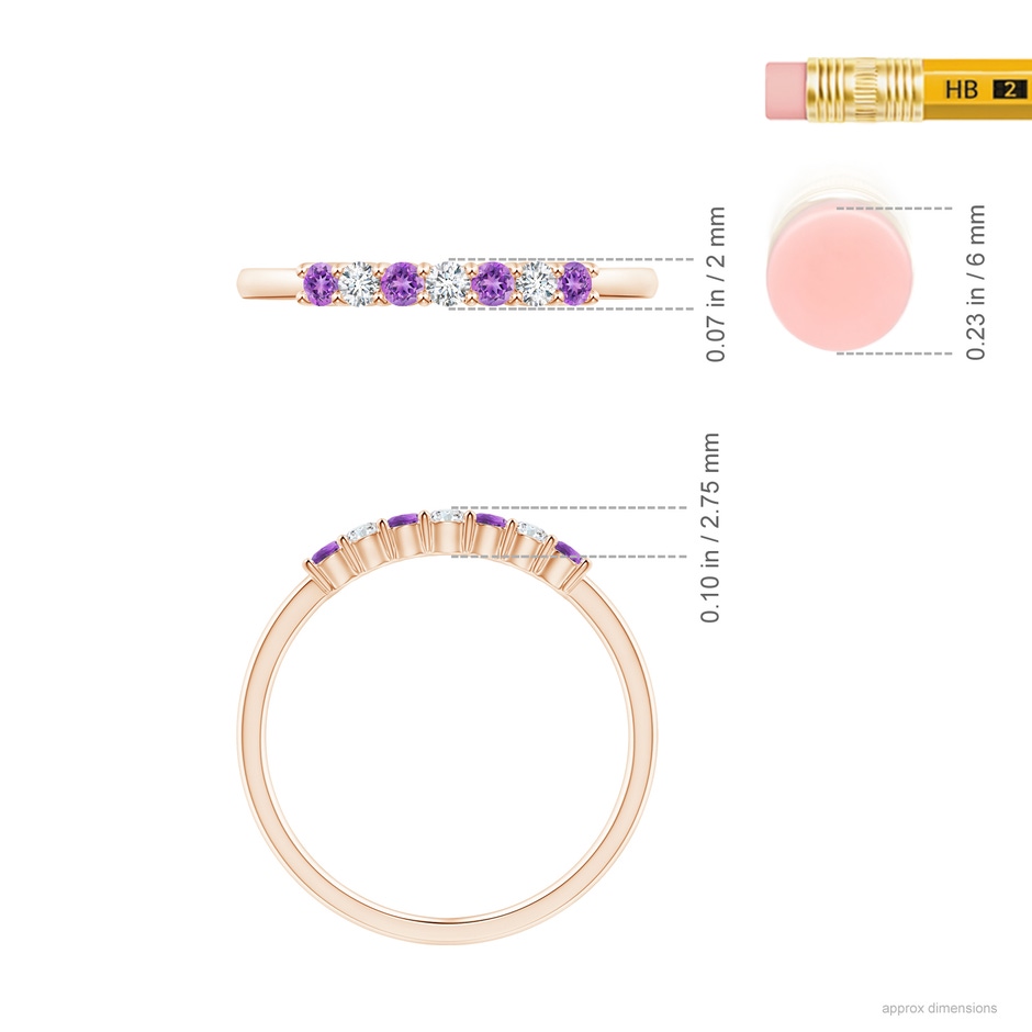 2mm AAAA Half Eternity Seven Stone Amethyst and Diamond Wedding Ring in Rose Gold ruler