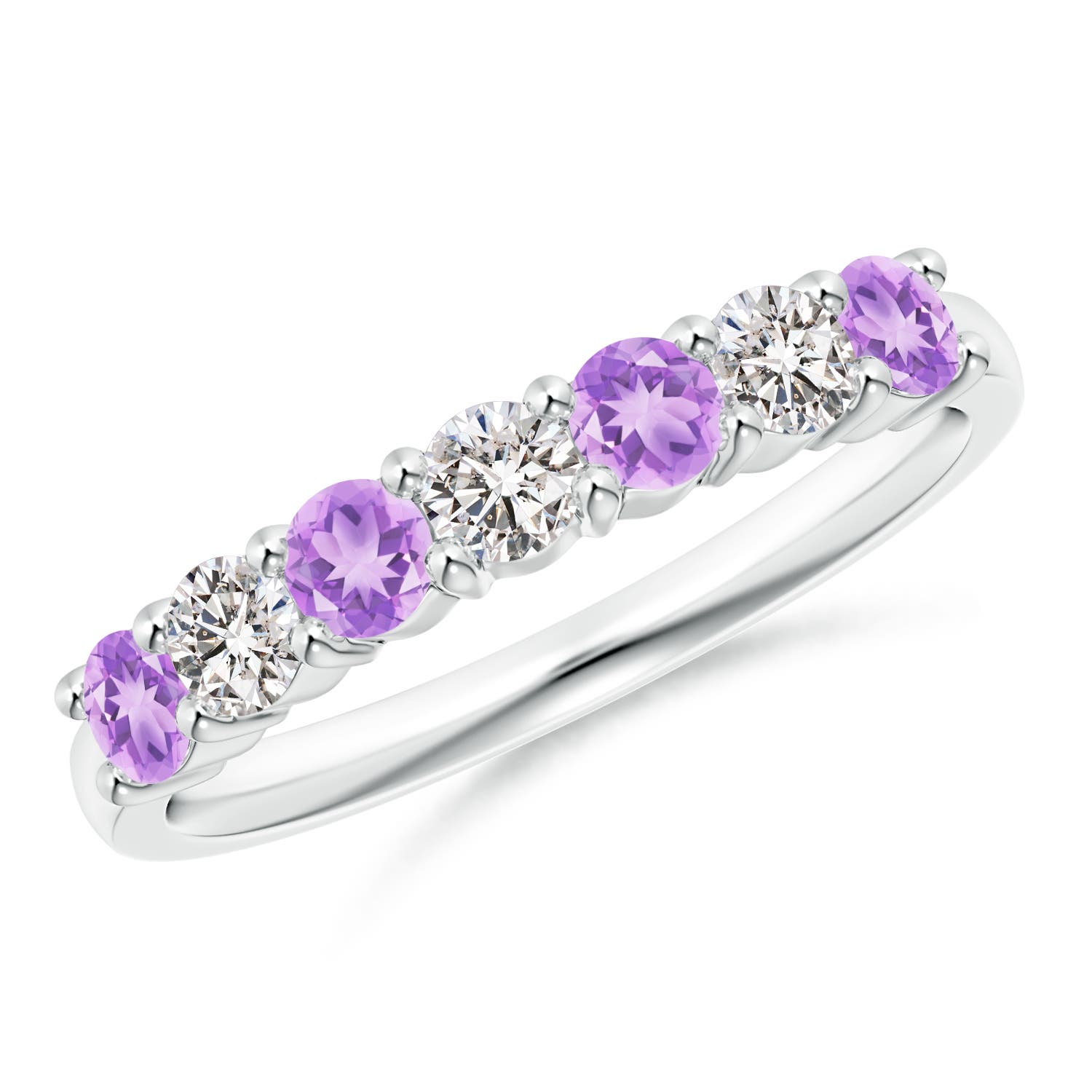 3mm AA Half Eternity Seven Stone Amethyst and Diamond Wedding Ring in White Gold