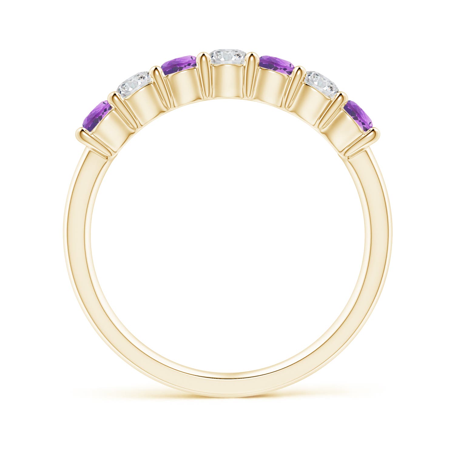 3mm AAA Half Eternity Seven Stone Amethyst and Diamond Wedding Ring in 18K Yellow Gold