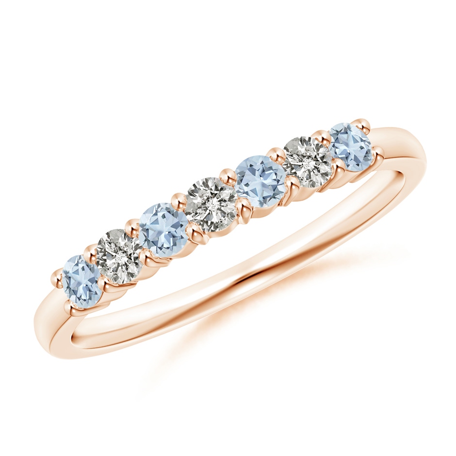 2.5mm A Half Eternity Seven Stone Aquamarine and Diamond Wedding Ring in Rose Gold 