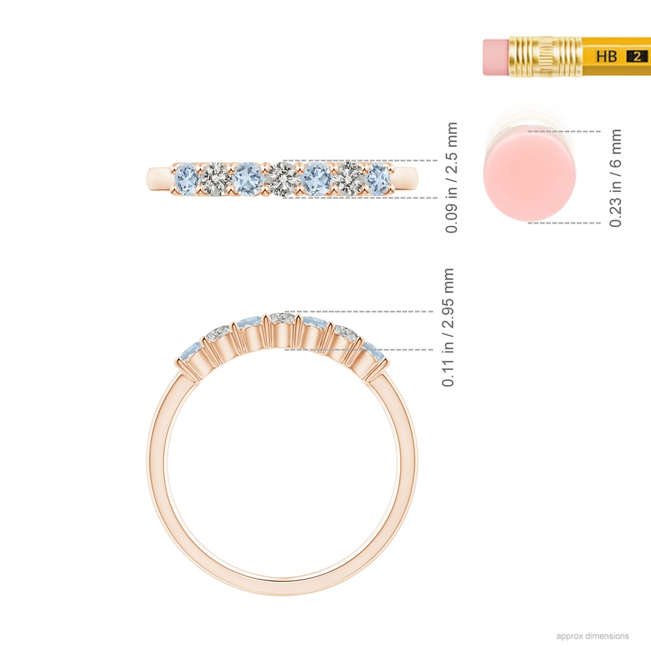 2.5mm A Half Eternity Seven Stone Aquamarine and Diamond Wedding Ring in Rose Gold ruler