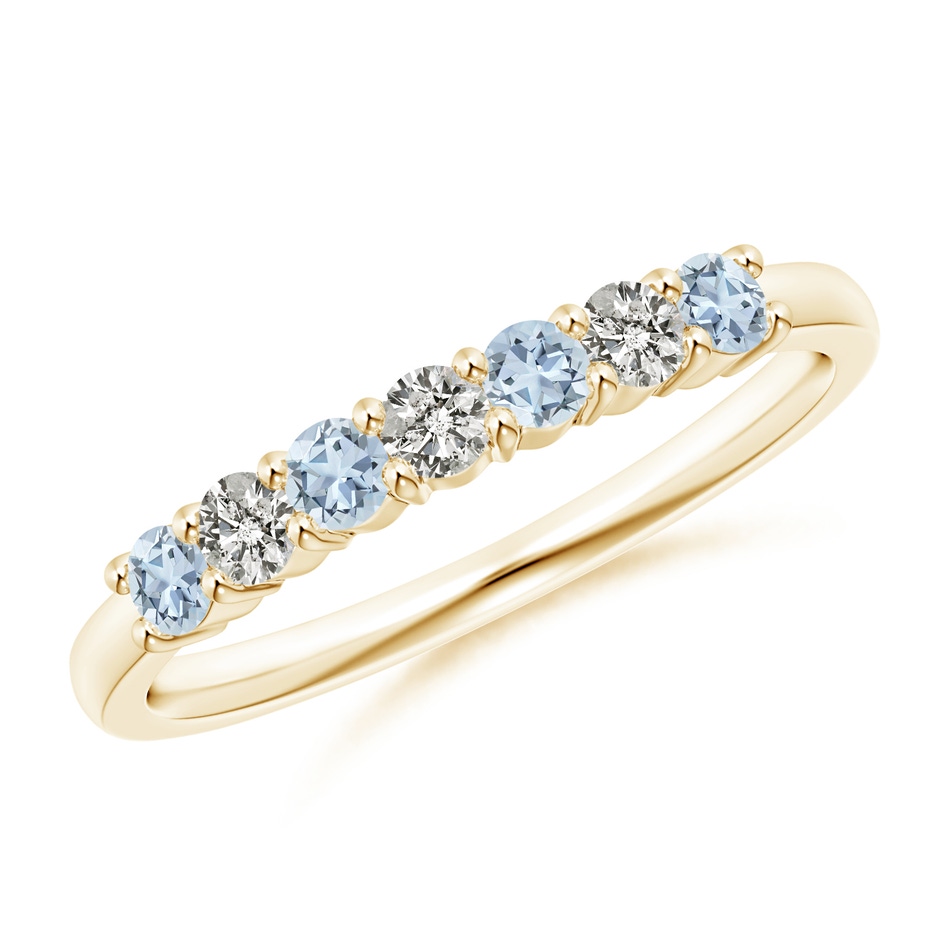 2.5mm A Half Eternity Seven Stone Aquamarine and Diamond Wedding Ring in Yellow Gold 