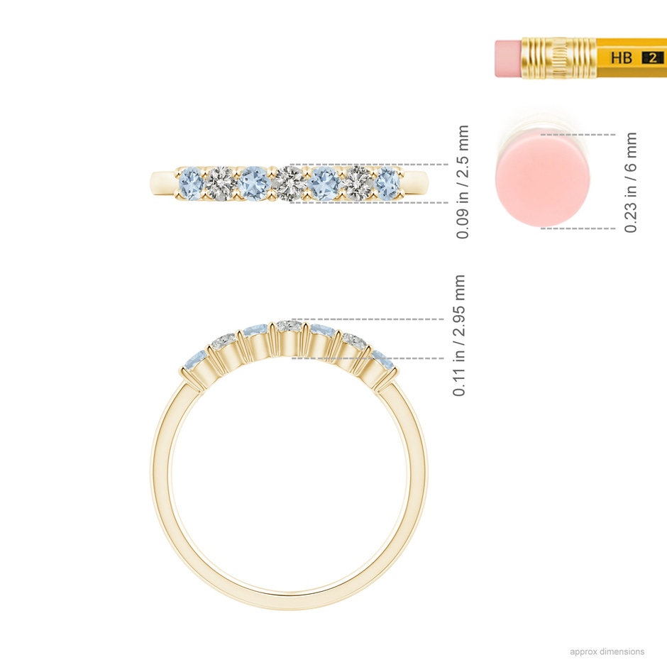 2.5mm A Half Eternity Seven Stone Aquamarine and Diamond Wedding Ring in Yellow Gold ruler
