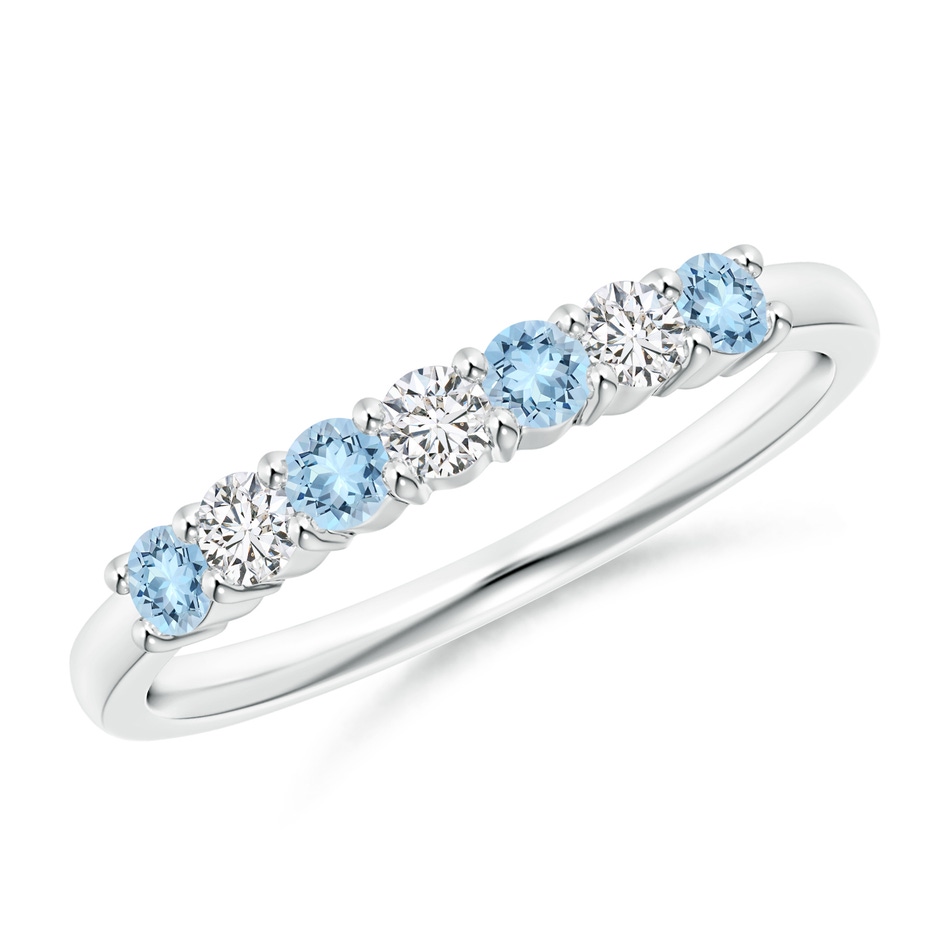 2.5mm AAA Half Eternity Seven Stone Aquamarine and Diamond Wedding Ring in White Gold 