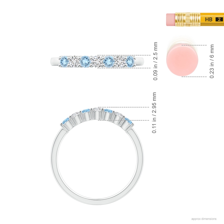 2.5mm AAA Half Eternity Seven Stone Aquamarine and Diamond Wedding Ring in White Gold ruler