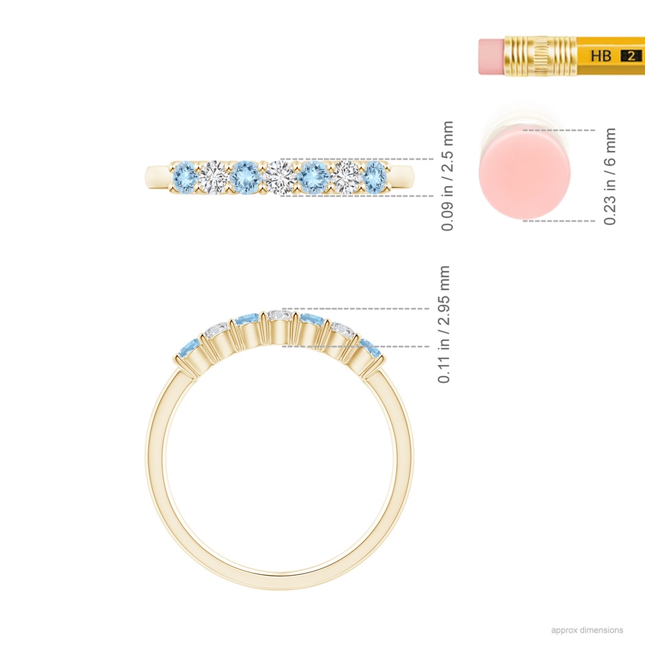 2.5mm AAA Half Eternity Seven Stone Aquamarine and Diamond Wedding Ring in Yellow Gold ruler