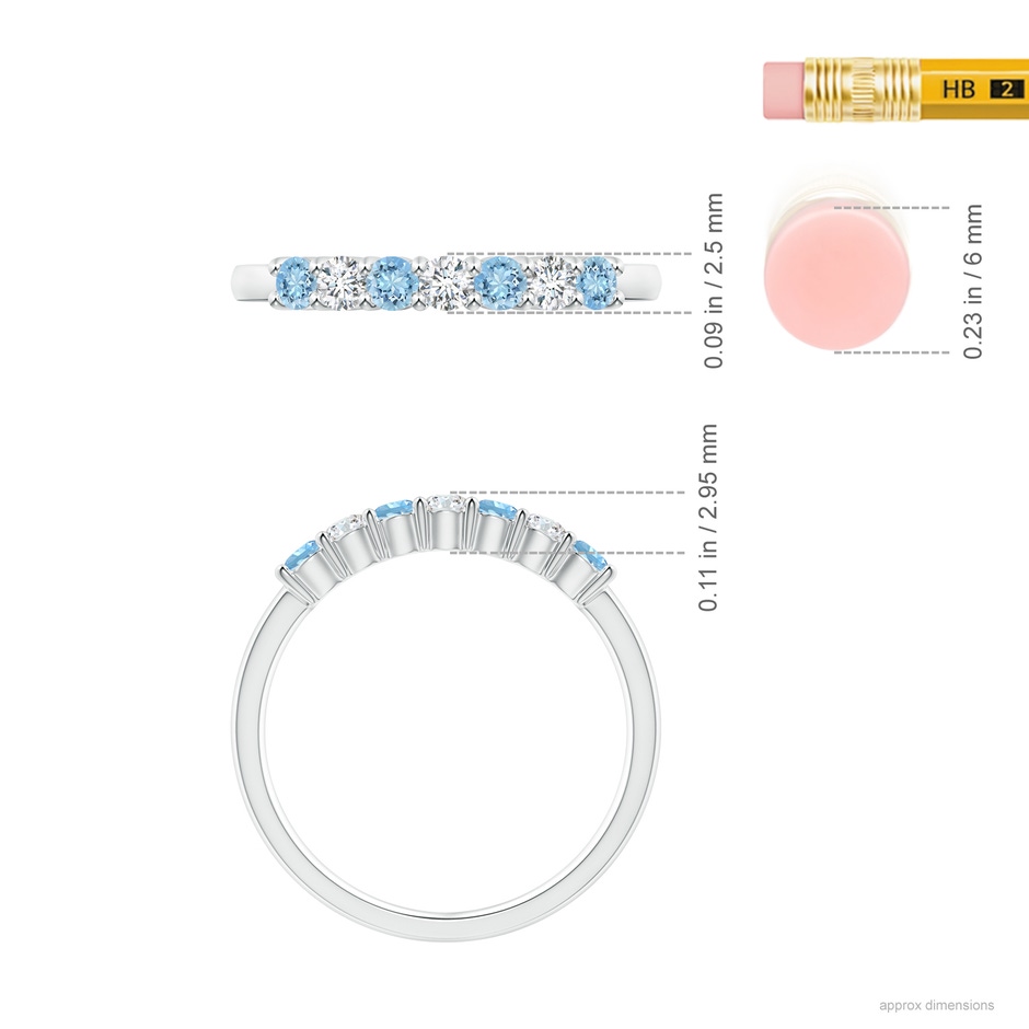 2.5mm AAAA Half Eternity Seven Stone Aquamarine and Diamond Wedding Ring in P950 Platinum ruler