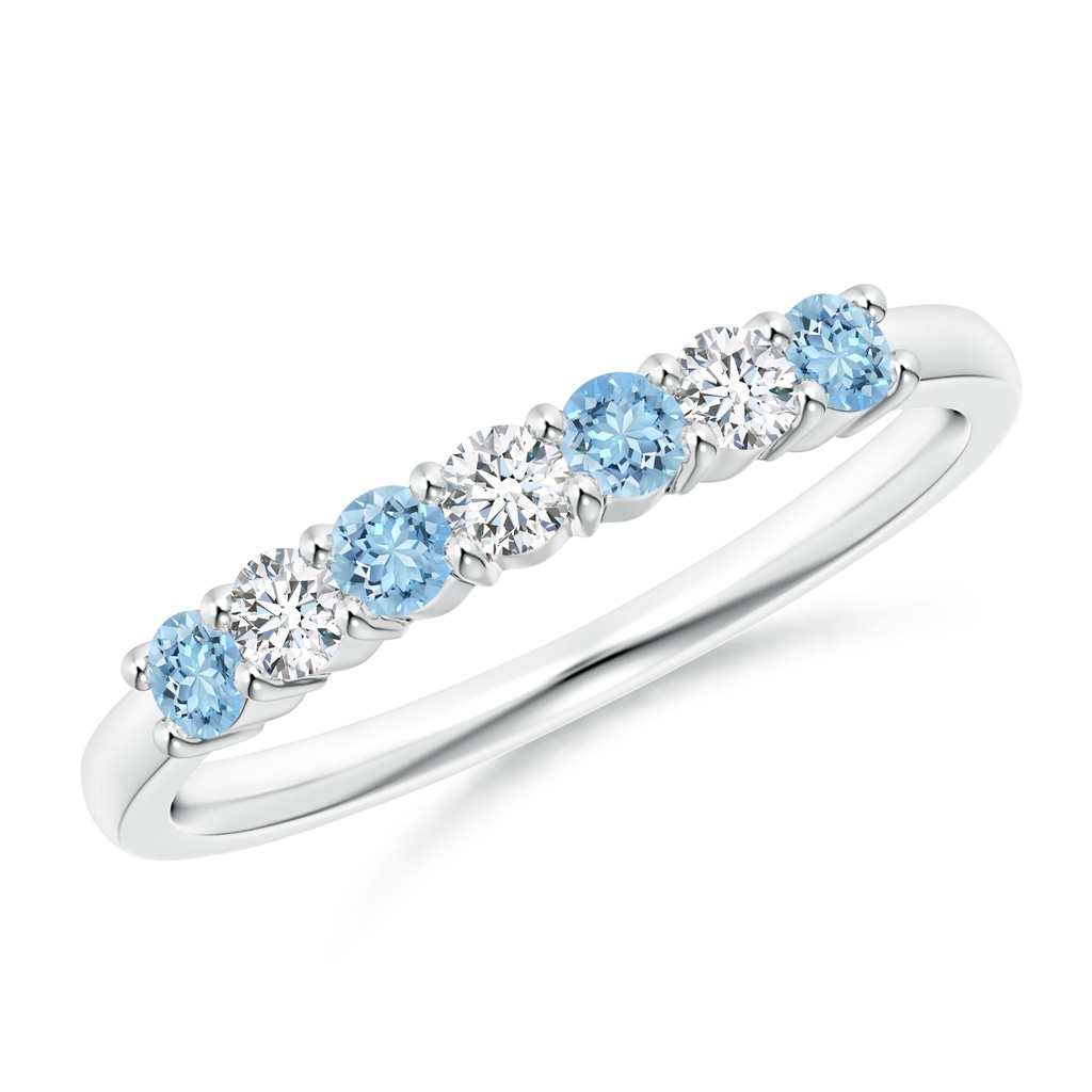 2.5mm AAAA Half Eternity Seven Stone Aquamarine and Diamond Wedding Ring in White Gold