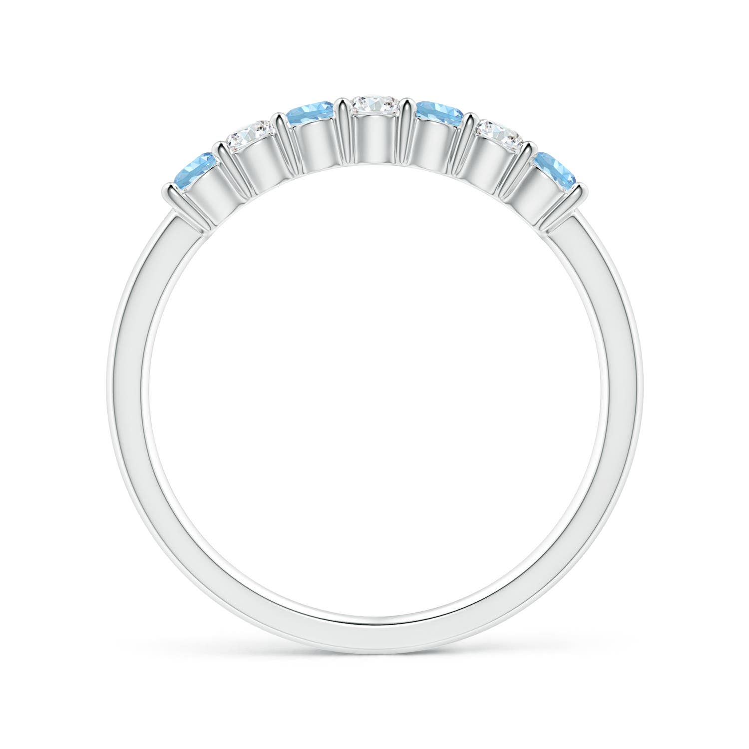 2.5mm AAAA Half Eternity Seven Stone Aquamarine and Diamond Wedding Ring in White Gold